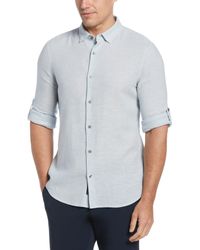 Perry Ellis - Untucked Slim Fit Linen Blend Rolled Sleeve Shirt - Lyst