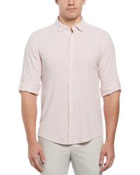 Perry Ellis - Untucked Slim Fit Linen Blend Rolled Sleeve Shirt - Lyst