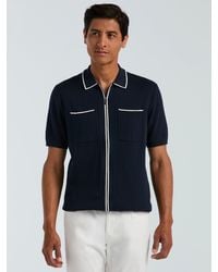 Perry Ellis - Cotton Tipped Ribbed Full Zip Sweater - Lyst