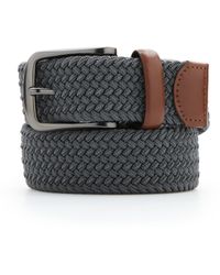Perry Ellis Woven Stretch Leather-trim Belt - Black