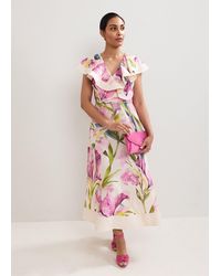 Phase Eight - Petite Matilda Floral Linen Ruffle Midi Dress - Lyst