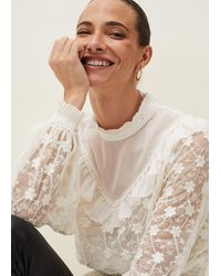 Phase Eight - Coralina Embroidered Frill Blouse - Lyst