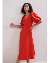 Phase Eight - Zarah Plain Puff Sleeve Midi Dress - Lyst