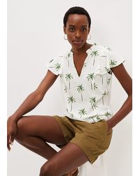 Phase Eight - Ines Palm Print Frill Sleeve Blouse - Lyst