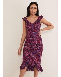 Phase Eight - Petite Viola V-Neck Ditsy Frill Dress - Lyst