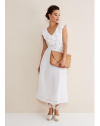 Phase Eight - Julieta Linen Ruffle Broderie Midi Dress - Lyst