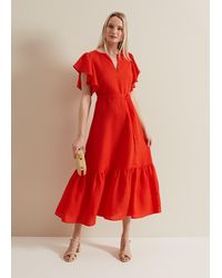 Phase Eight - 's Morgan Red Linen Midi Dress - Lyst