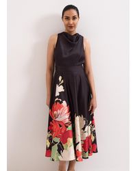 Phase Eight - Petite Cheryl Satin Printed Midi Dress - Lyst