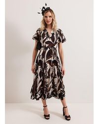 Phase Eight - Zarah Printed Puff Sleeve V Neck Midi Dress - Lyst