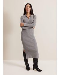 Phase Eight - Lucy Collared Popper Column Midi Dress - Lyst