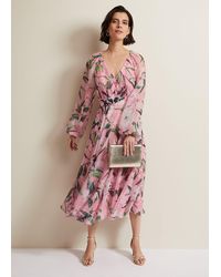Phase Eight - Lina Printed Long Sleeve Midi Dress - Lyst