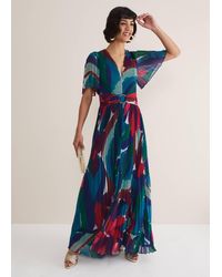Phase Eight - Priscilla Abstract Floral Pleated Maxi Dress - Lyst