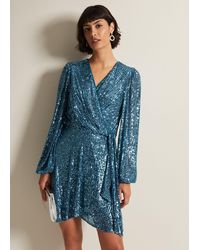 Phase Eight - 's Carissa Teal Sequin Wrap Mini Dress - Lyst