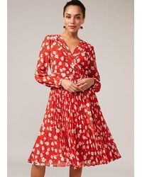 Phase Eight Lou-poppy Ditsy Print Pleated Skirt Dress - Red