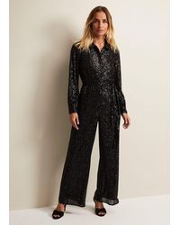Phase Eight - 's Alessandra Black Sequin Shirt Jumpsuit - Lyst