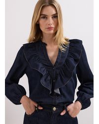 Phase Eight - Alexia Denim Ruffle Blouse - Lyst