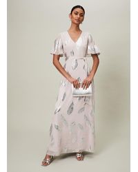 Phase Eight - Larah Lurex Feather Jaquard Maxi Dress - Lyst