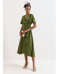 Phase Eight - Julissa Satin Wrap Midi Dress - Lyst