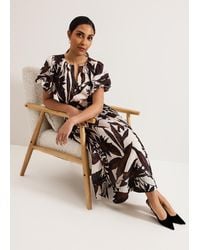 Phase Eight - Petite Zarah Printed Puff Sleeve V Neck Midi Dress - Lyst