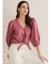 Phase Eight - 's Raven Linen Tie Front Blouse - Lyst