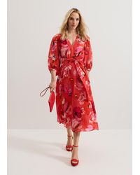 Phase Eight - Federica Floral Long Sleeve Midi Dress - Lyst