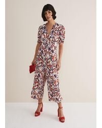 Phase Eight - 's Astrid Leaf Print Cropped Wide Leg Jumpsuit - Lyst
