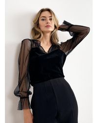 Phase Eight - Cindy Velvet And Mesh V-Neck Top - Lyst