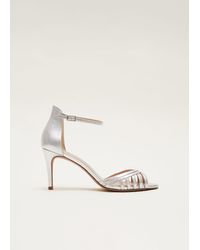 Phase Eight - 's Silver Leather Open Toe Heels - Lyst