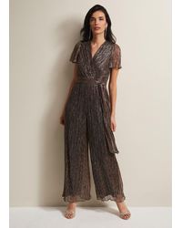 Phase Eight - Stella Bronze Plisse Wide Leg Jumpsuit - Lyst