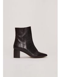 Phase Eight - 's Black Leather Croc Print Ankle Boots - Lyst