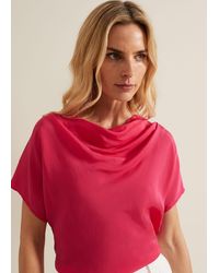 Phase Eight - Cheryl Cowl Neck Woven Front Top - Lyst