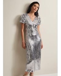 Phase Eight - 's Novalie Silver Sequin Midaxi Dress - Lyst