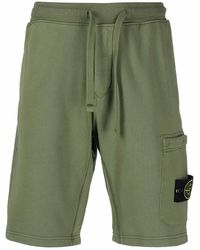 Stone Island Cotton Fleece Garment Dyed Bermuda Shorts - Green