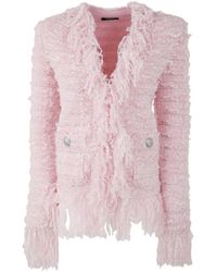 Balmain Iridescent Fringe Tweed Side To Side Jkt - Pink