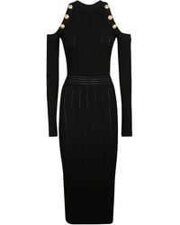 Save 21% Balmain Synthetic Midi Knit Dress in Black Womens Dresses Balmain Dresses 