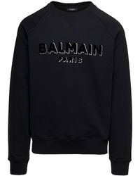 Balmain - Crewneck Sweatshirt With 3d Effect Logo Print In Organic Cotton - Lyst