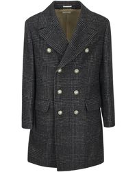 for Men Mens Clothing Coats Long coats and winter coats Brunello Cucinelli Flannel Coat in Grey Grey 