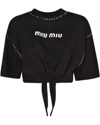 Miu Miu Studded Logo Cropped T-shirt - Black