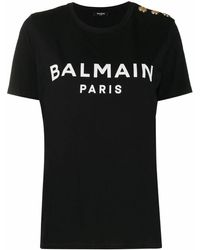 Balmain Button-detail Logo T-shirt - Black