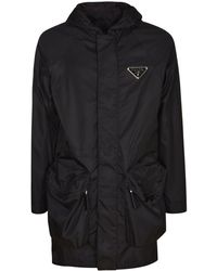 Prada Large Pocket Logo Plaque Raincoat - Black