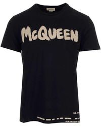 Alexander McQueen Graffiti Logo-print Cotton-jersey T-shirt - Black