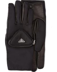 Prada Pouch-detail Logo Gloves - Black