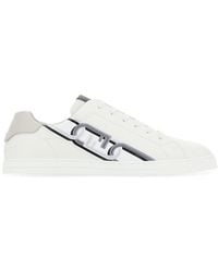 Fendi Flow Vitello Leather & Tonal Logo Jacquard Sneakers - White