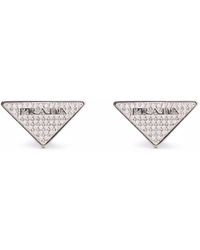 Prada Crystal-embellished Triangle Earrings - Metallic
