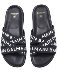 Balmain Union Logo Tape Sandals - Black
