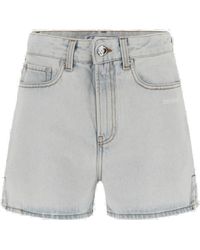 Pantalones vaqueros cortos con bordes deshilachados Off-White c/o Virgil Abloh de Denim de color Azul Mujer Ropa de Shorts de Shorts vaqueros 