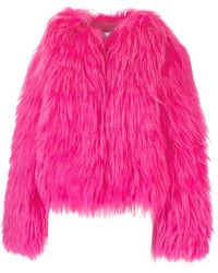 Prada Belted Fur Coat in Pink - Lyst