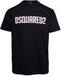 DSquared² - Black T-shirt With Two-tone Maxi Logo Print In Cotton Man - Lyst