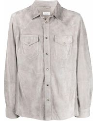 Brunello Cucinelli Gray Leather Shirt