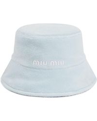 Miu Miu Logo Embroidered Bucket Hat - Women - Blue